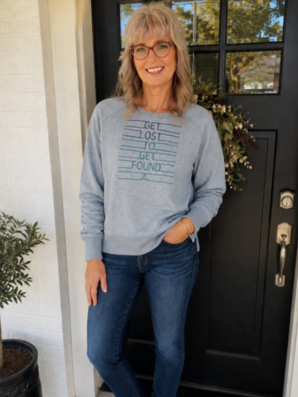 prAna Womens Crewneck Sweatshirt Gray Get Lost To Get Found Graphic Size M